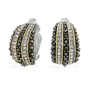 Bali Style Caviar Beading Crystal Half Hoop Clip-On Earrings 14K Gold Plated Brass