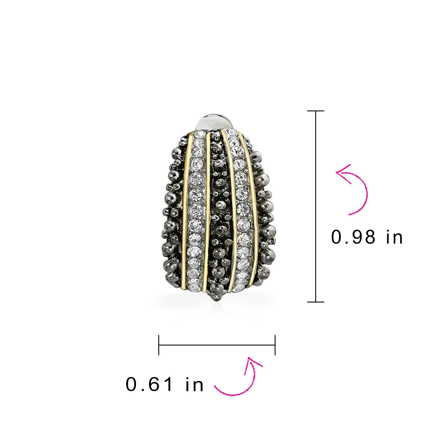 Bali Style Caviar Beading Crystal Half Hoop Clip-On Earrings 14K Gold Plated Brass