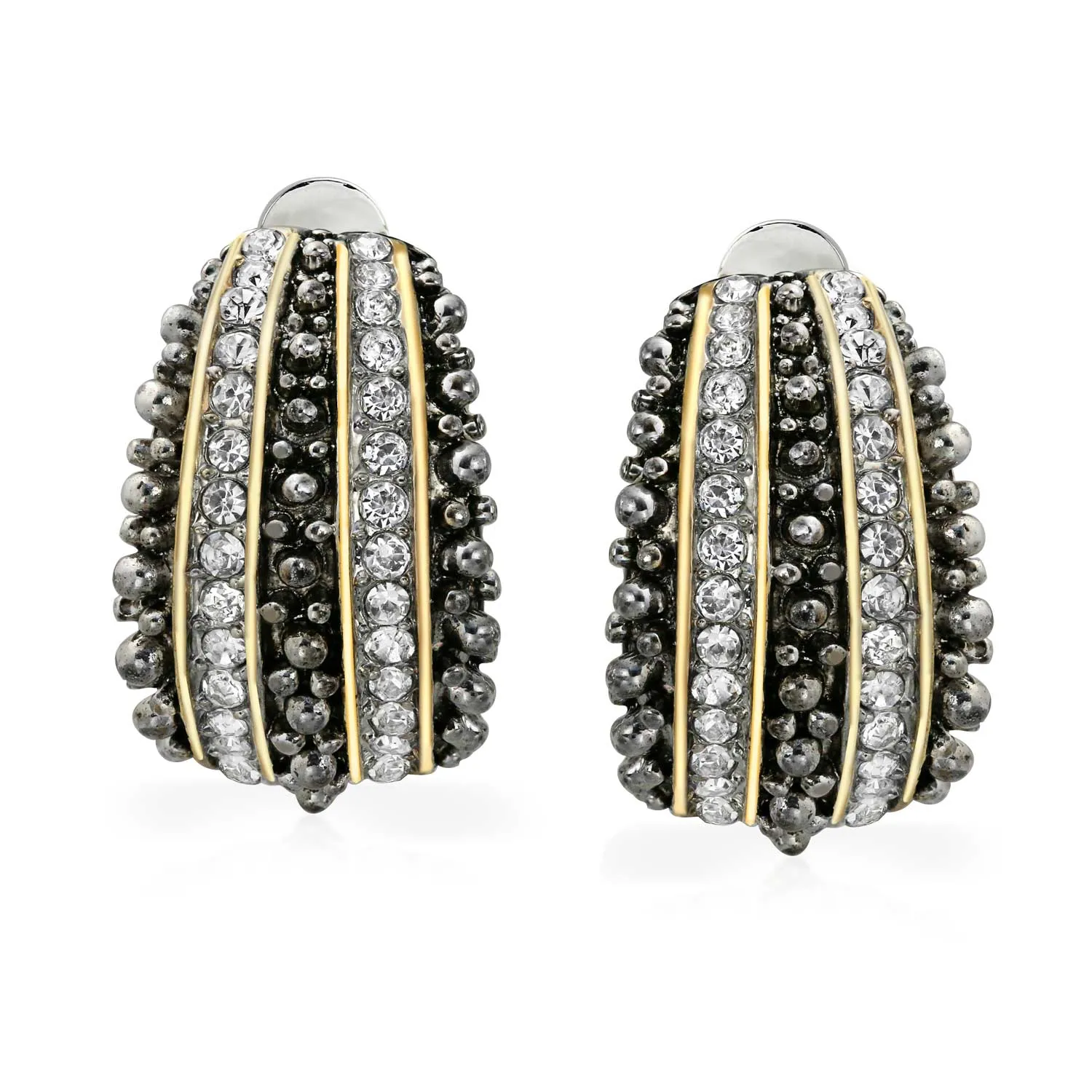 Bali Style Caviar Beading Crystal Half Hoop Clip-On Earrings 14K Gold Plated Brass