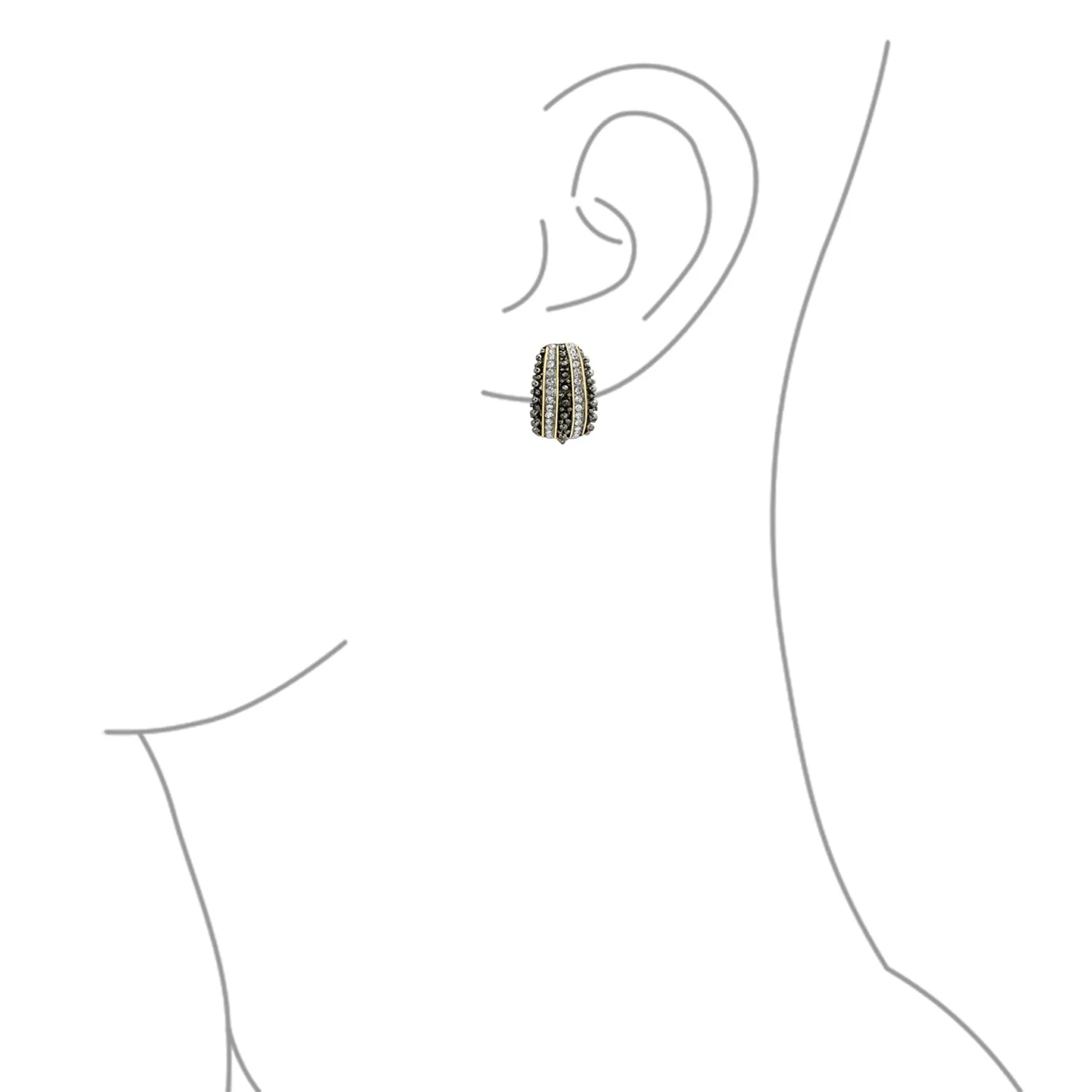 Bali Style Caviar Beading Crystal Half Hoop Clip-On Earrings 14K Gold Plated Brass
