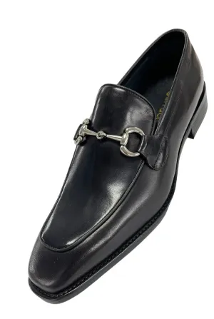 Carrucci black genuine leather men's slip on dress shoes silver buckle