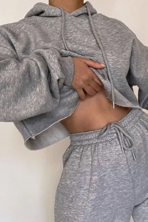 Eva Light Grey Relaxed Cropped Hoodie and Joggers Tracksuit Set
