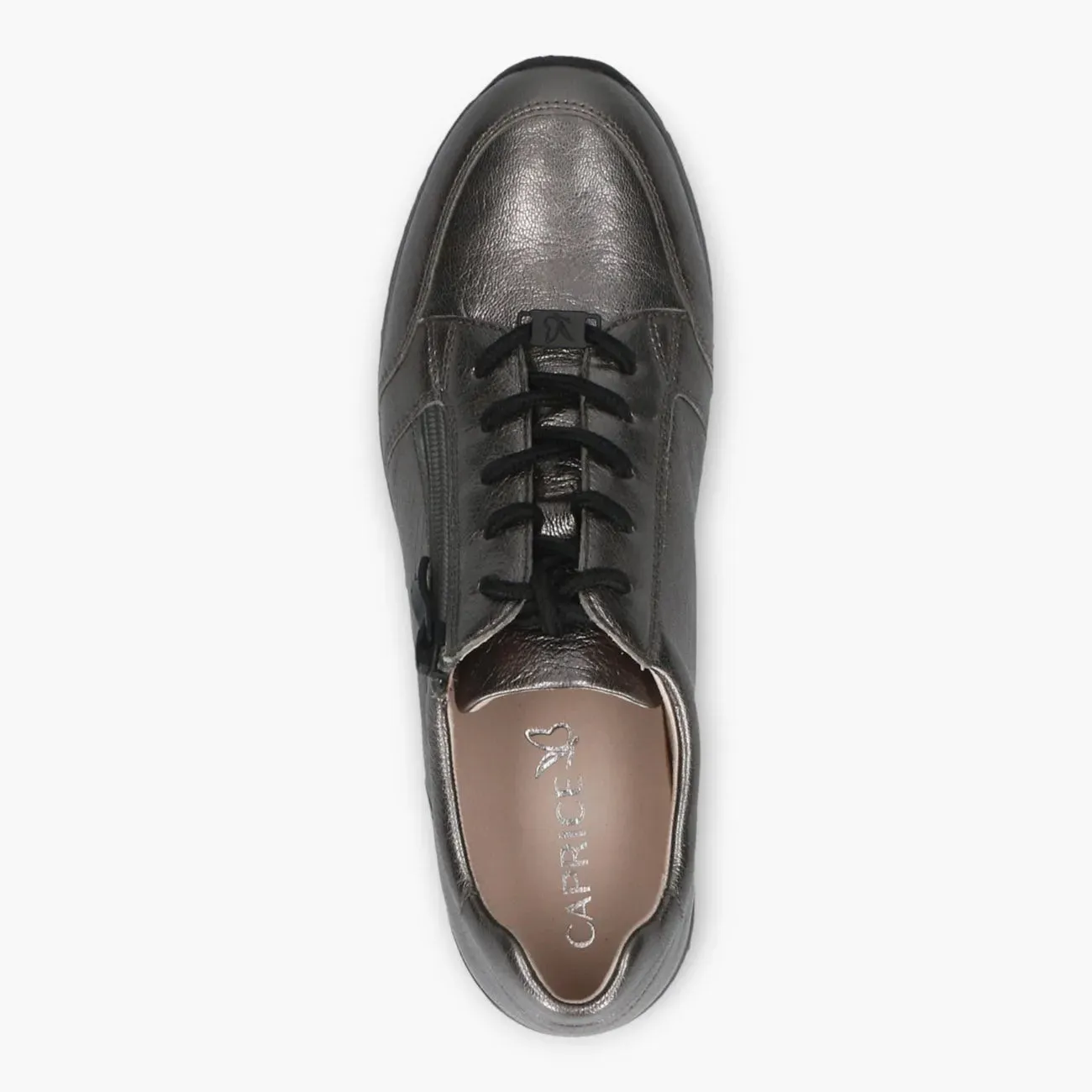 Grey Leather Lace-Up Shoes with Zip & Removable Footbed