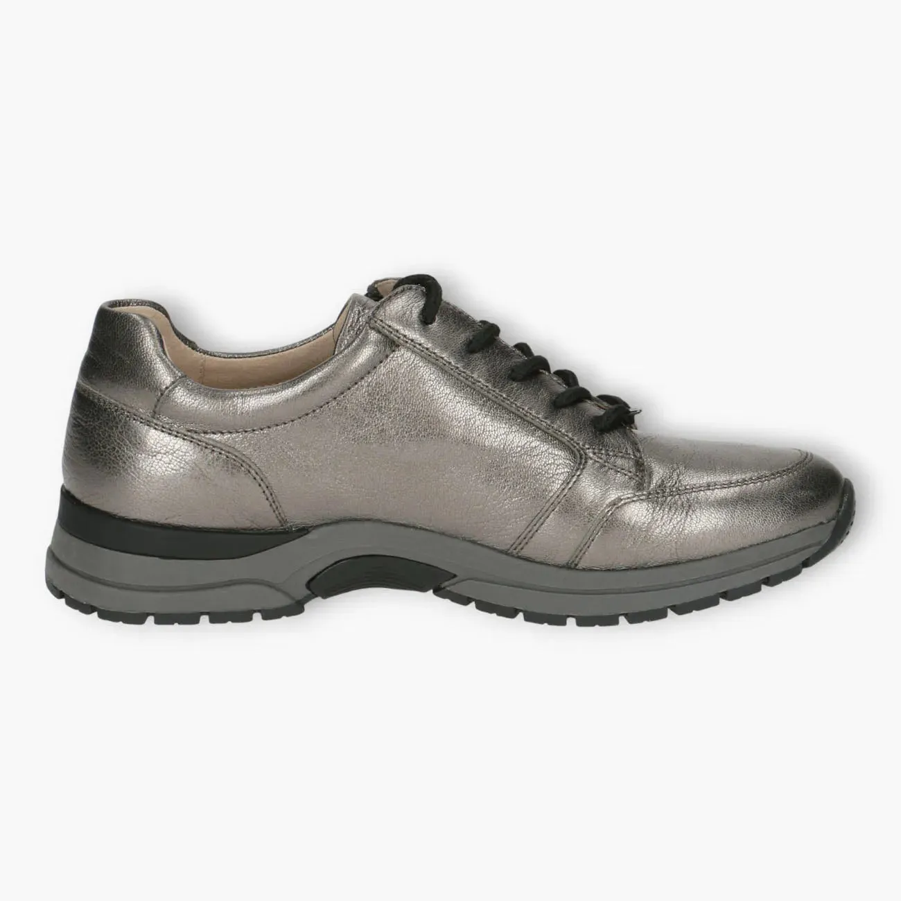 Grey Leather Lace-Up Shoes with Zip & Removable Footbed