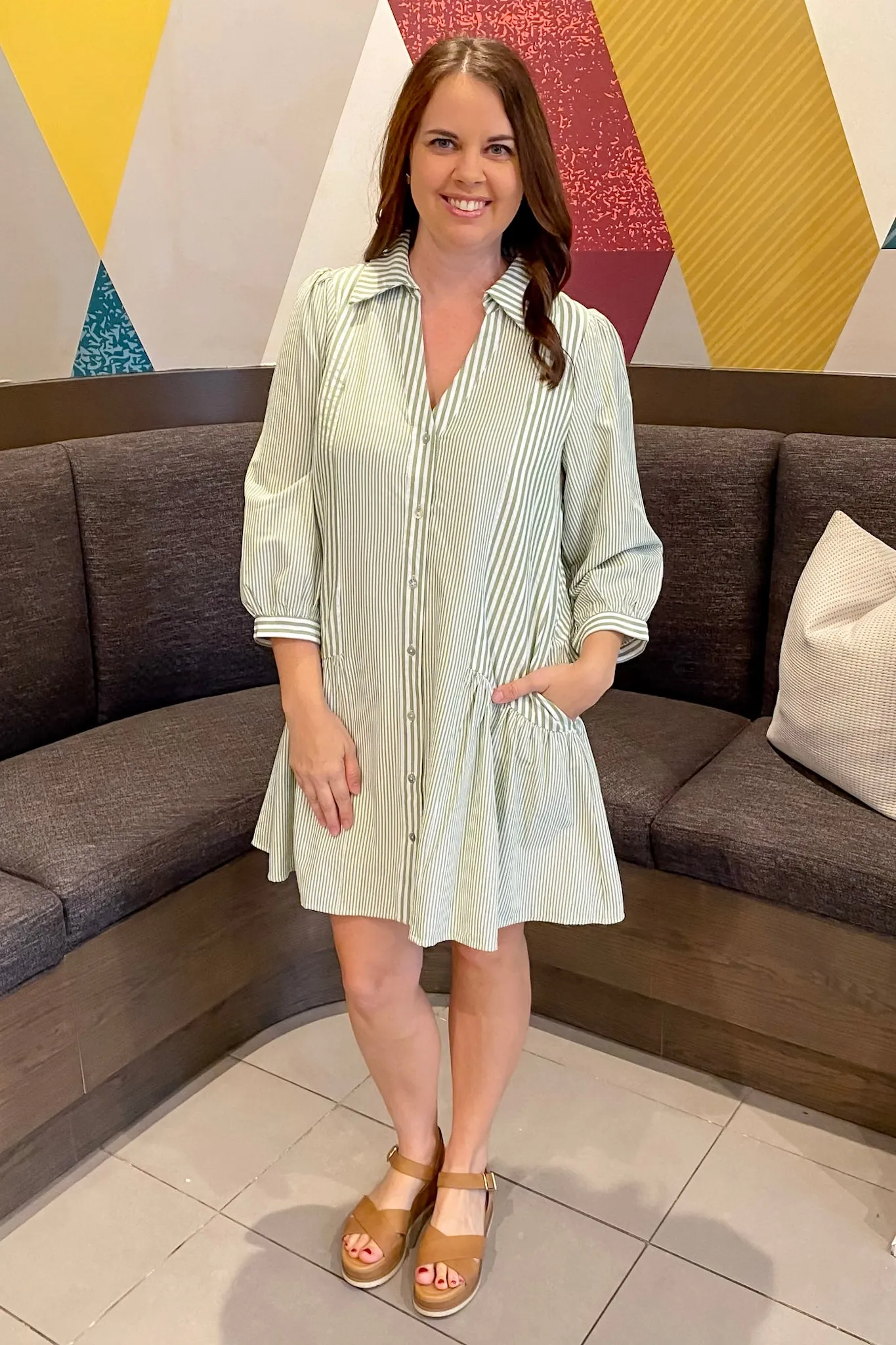 Grow Together Striped Sage Dress