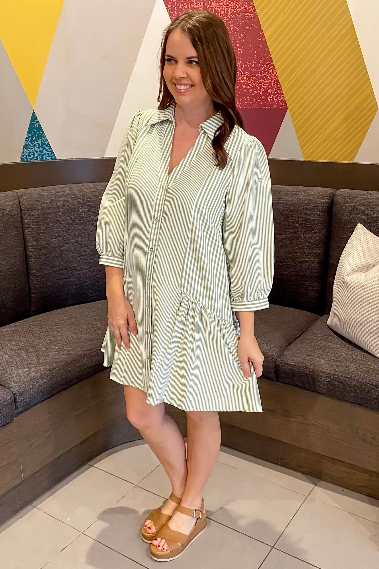 Grow Together Striped Sage Dress