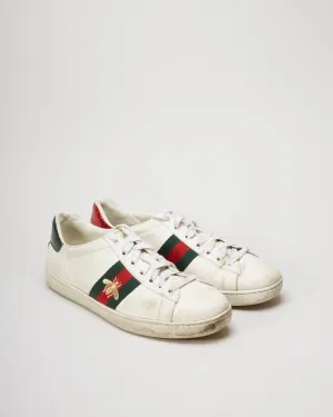 Gucci White Embroidered Logo Trainers  - UK 6