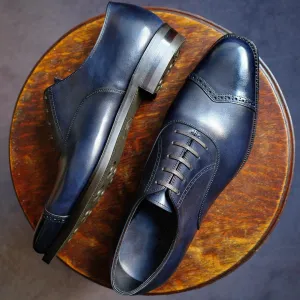 Height Increasing Navy Blue Leather Alcacer Brogue Toecap Oxfords - Formal Shoes