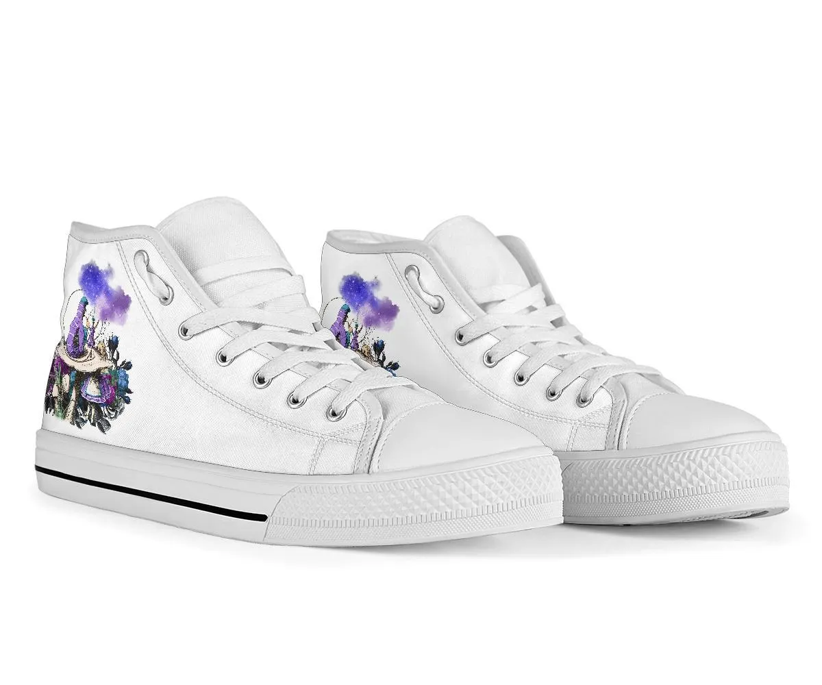 High Top Sneakers - Alice in Wonderland Gifts #21 White/Purple | Birthday Gifts, Gift Idea, Custom Sneakers Women, Custom Women's Sneakers