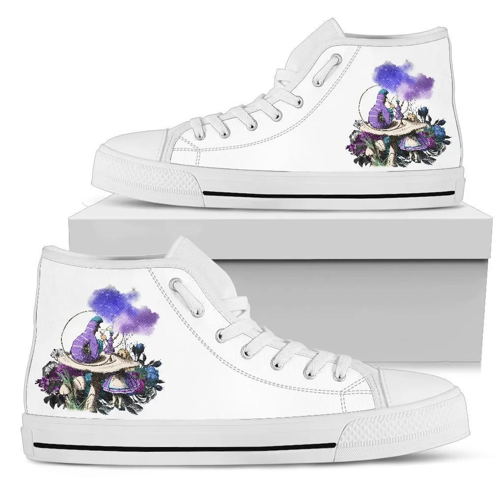 High Top Sneakers - Alice in Wonderland Gifts #21 White/Purple | Birthday Gifts, Gift Idea, Custom Sneakers Women, Custom Women's Sneakers