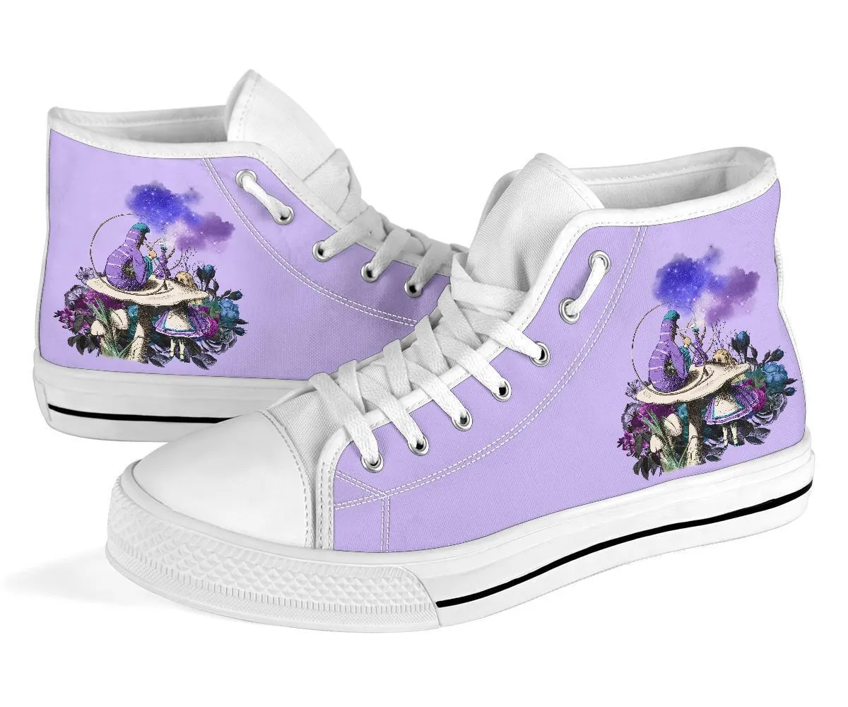 High Top Sneakers - Alice in Wonderland Gifts #21 White/Purple | Birthday Gifts, Gift Idea, Custom Sneakers Women, Custom Women's Sneakers