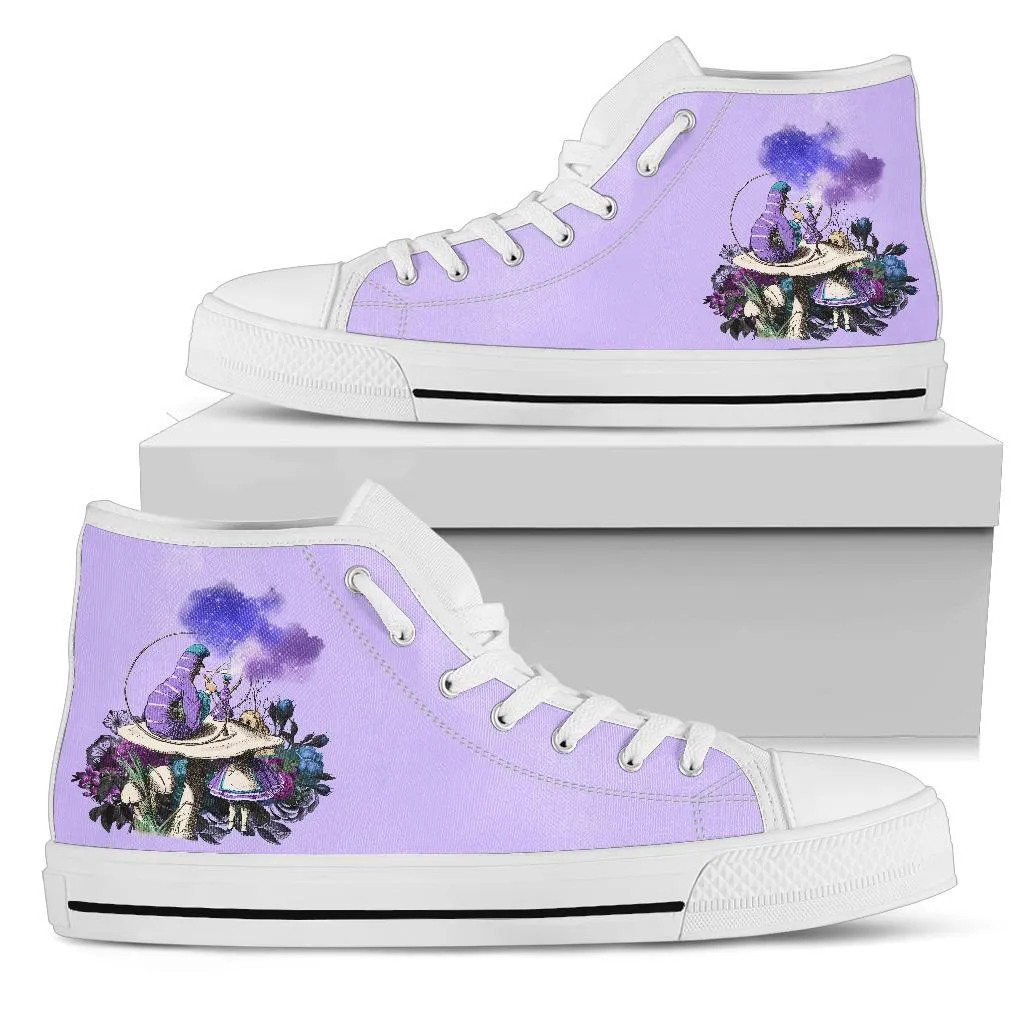 High Top Sneakers - Alice in Wonderland Gifts #21 White/Purple | Birthday Gifts, Gift Idea, Custom Sneakers Women, Custom Women's Sneakers