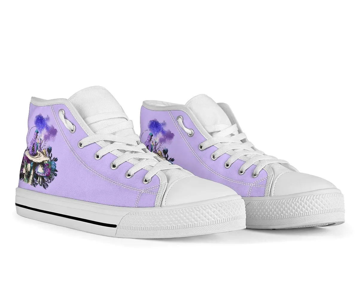 High Top Sneakers - Alice in Wonderland Gifts #21 White/Purple | Birthday Gifts, Gift Idea, Custom Sneakers Women, Custom Women's Sneakers