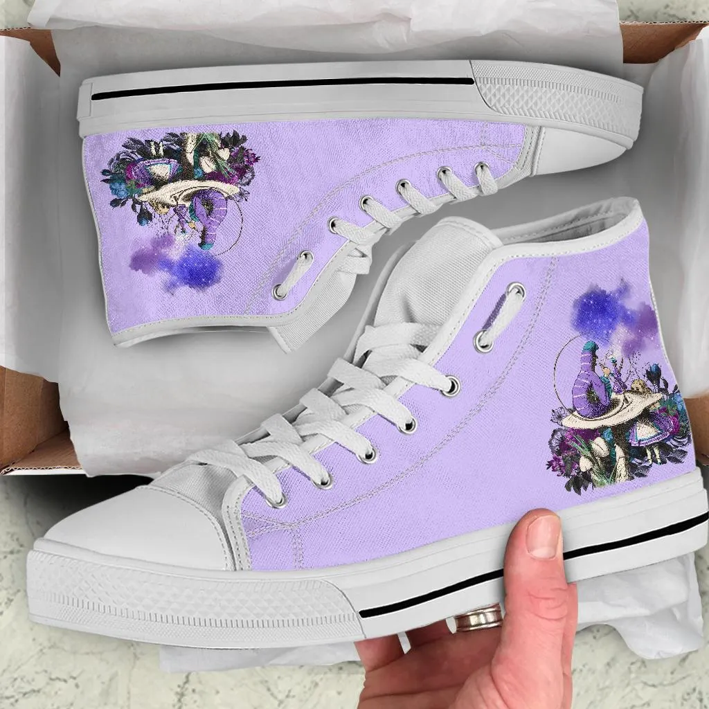 High Top Sneakers - Alice in Wonderland Gifts #21 White/Purple | Birthday Gifts, Gift Idea, Custom Sneakers Women, Custom Women's Sneakers
