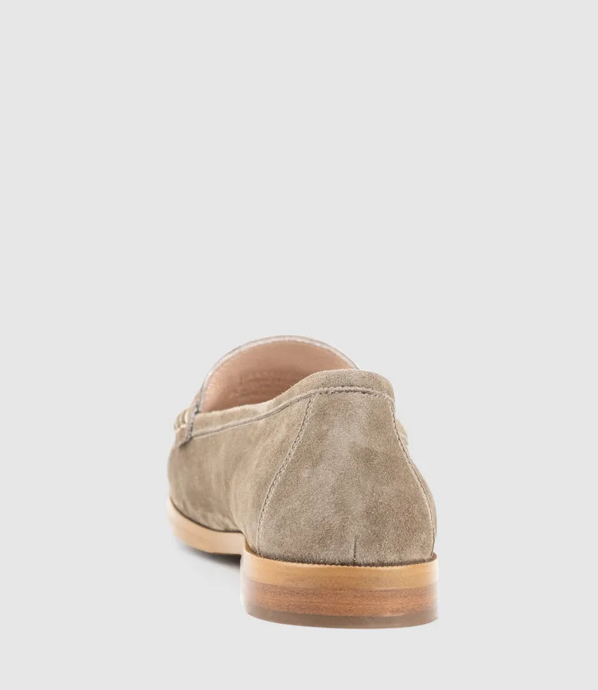 HINGE Penny Loafer with Trim in Latte Suede
