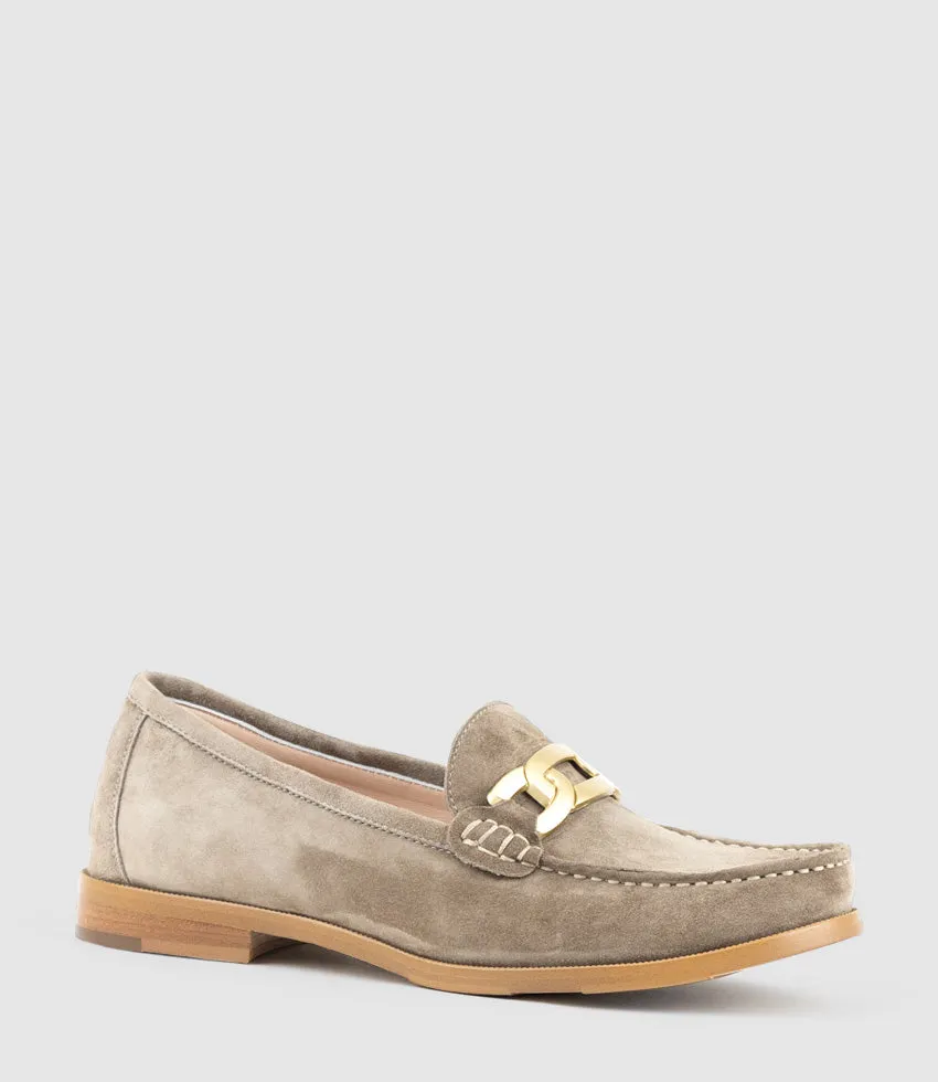 HINGE Penny Loafer with Trim in Latte Suede