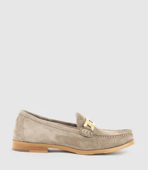 HINGE Penny Loafer with Trim in Latte Suede