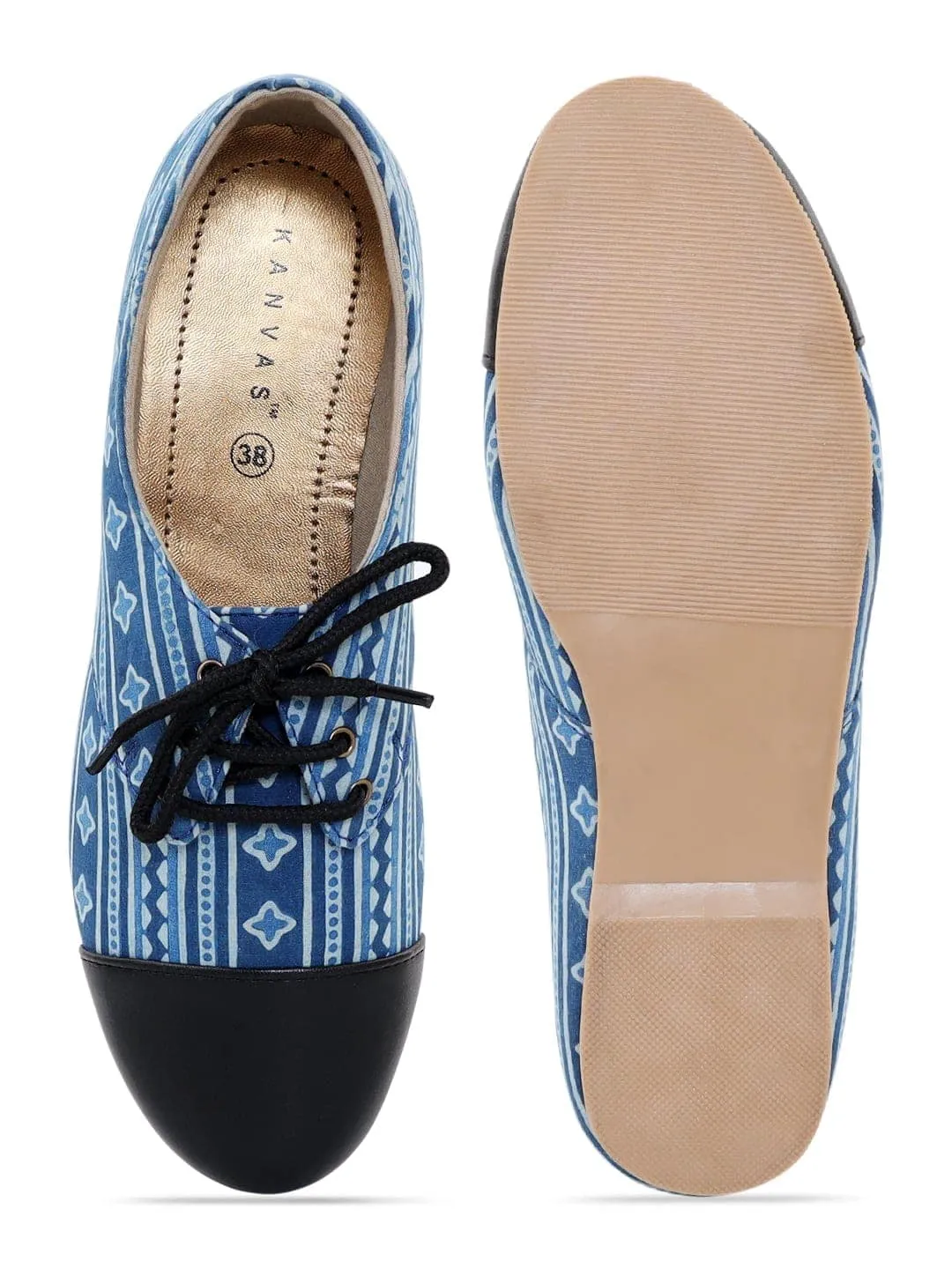 Indigo Dabu Print Oxford Shoes