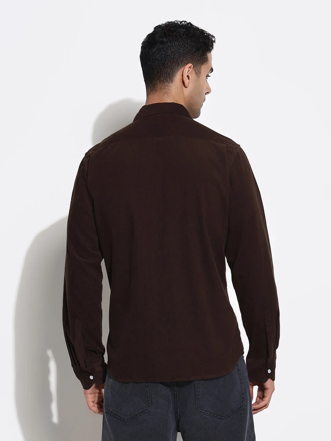 Men Brown Solid Slim Fit Casual Shirt