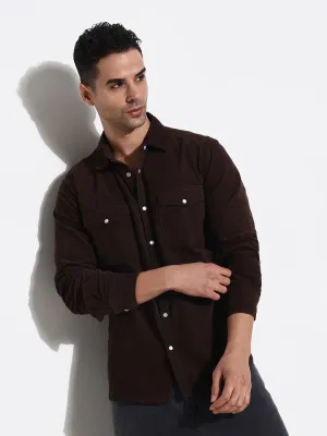 Men Brown Solid Slim Fit Casual Shirt