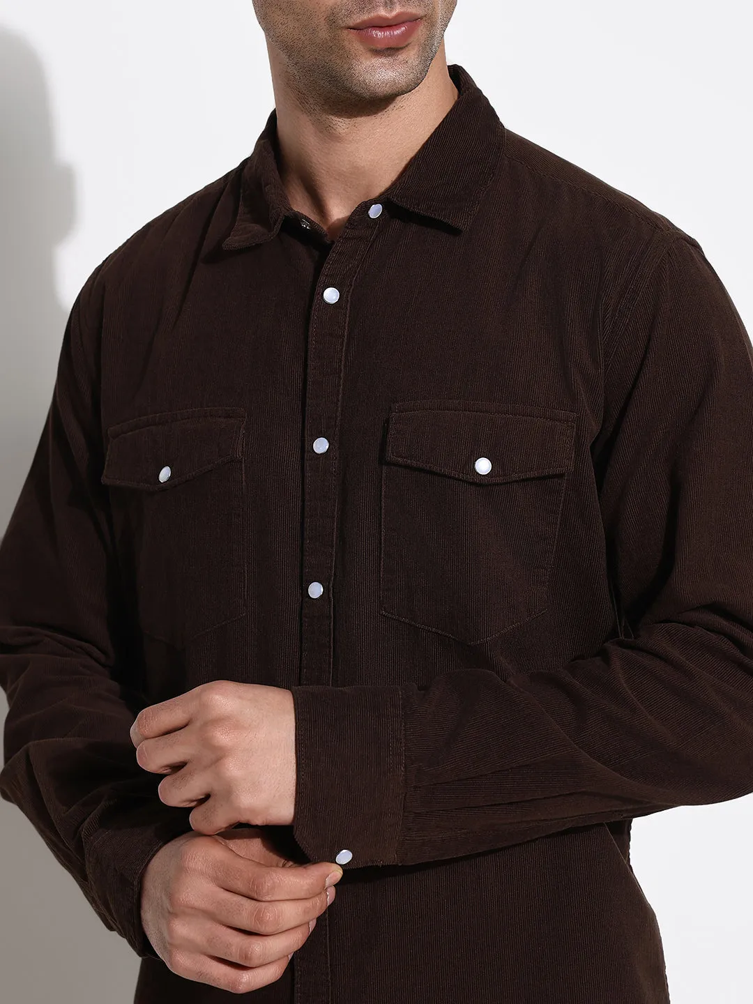 Men Brown Solid Slim Fit Casual Shirt