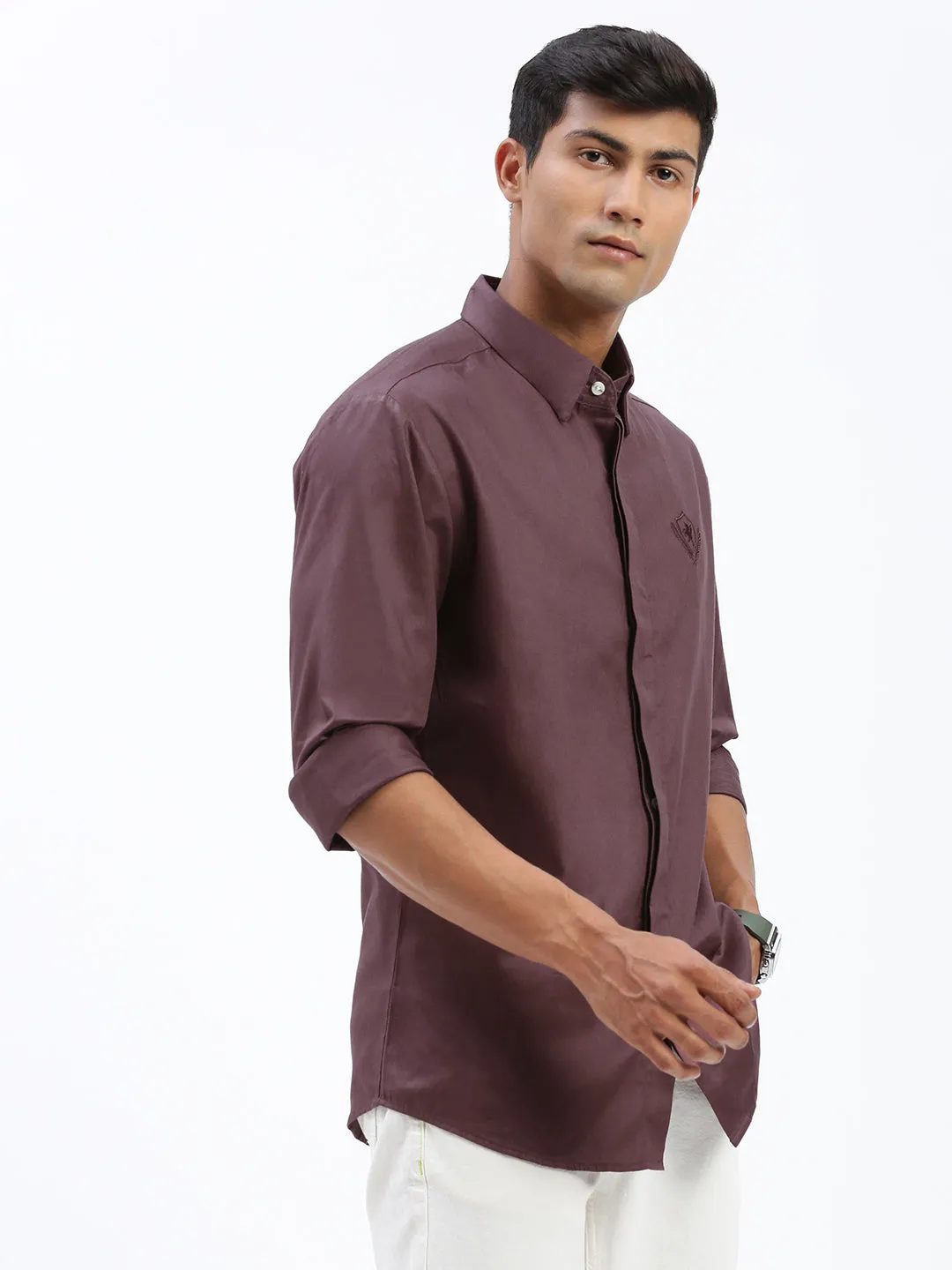 Men Brown Standard Spread Collar Cotton Casual Shirt