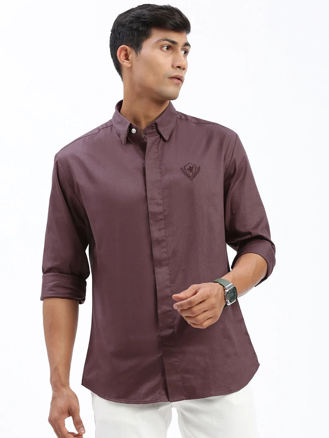 Men Brown Standard Spread Collar Cotton Casual Shirt