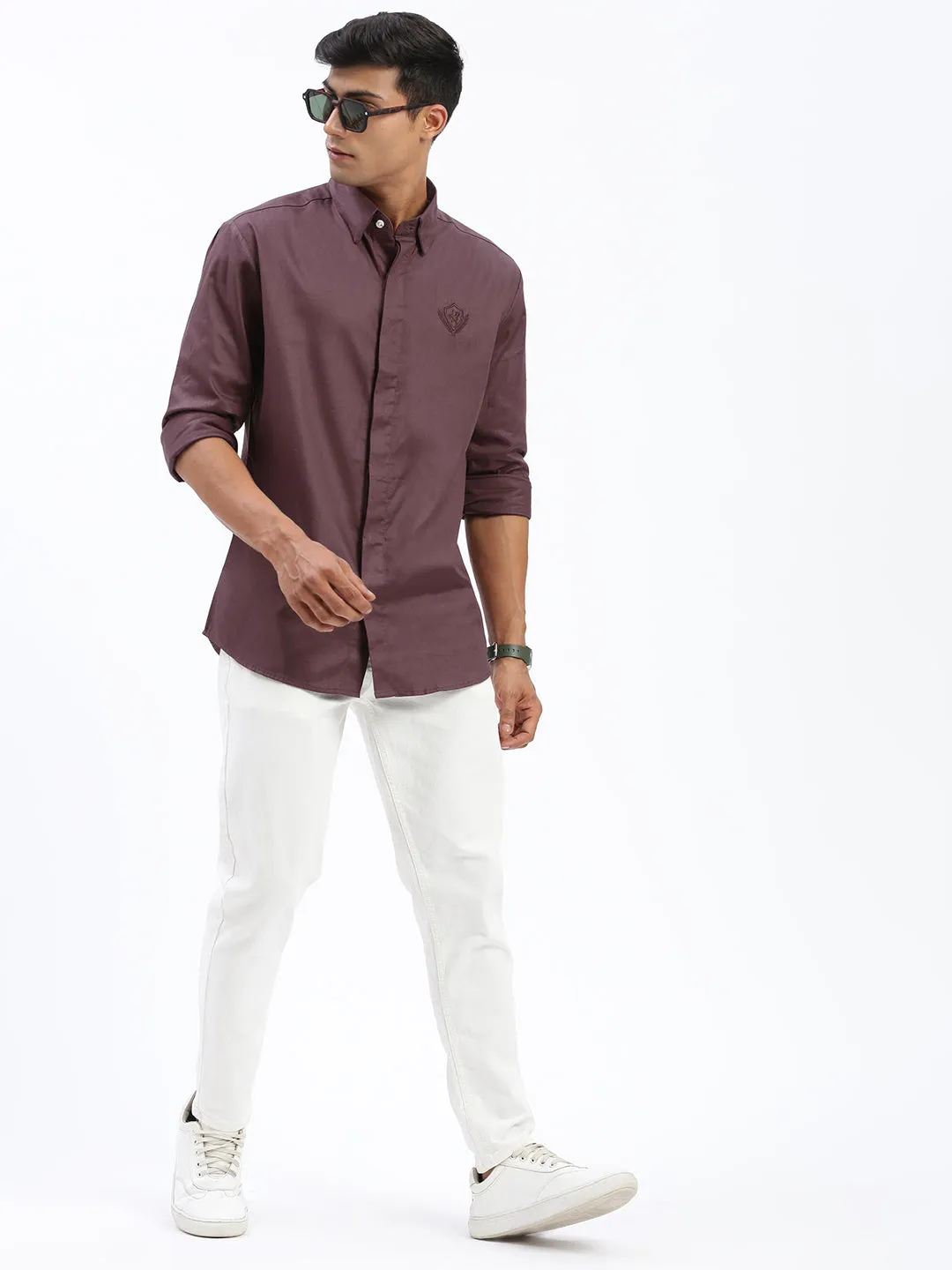 Men Brown Standard Spread Collar Cotton Casual Shirt