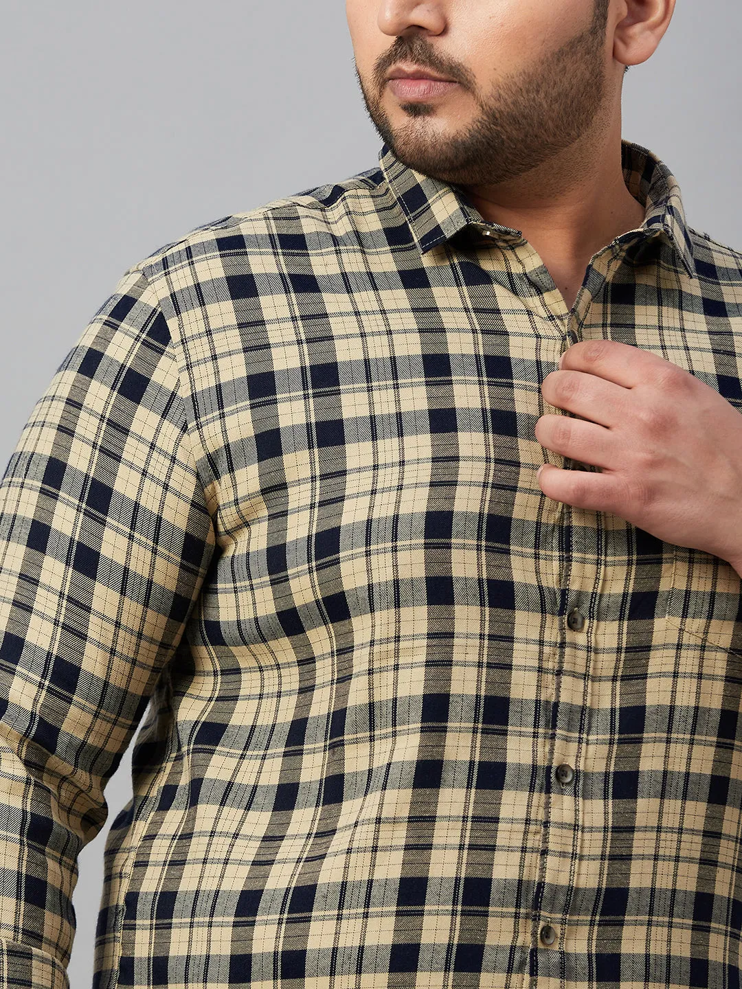 Men Checked Beige Classic Shirt