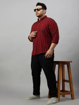 Men Checked Red Comfort Cotton Shirt