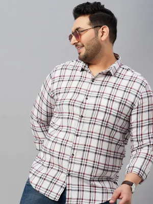Men Checked White Cotton Shirt