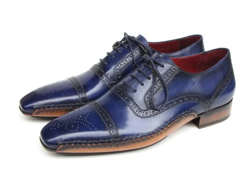 Paul Parkman Men's Captoe Navy Blue Hand Painted Oxfords