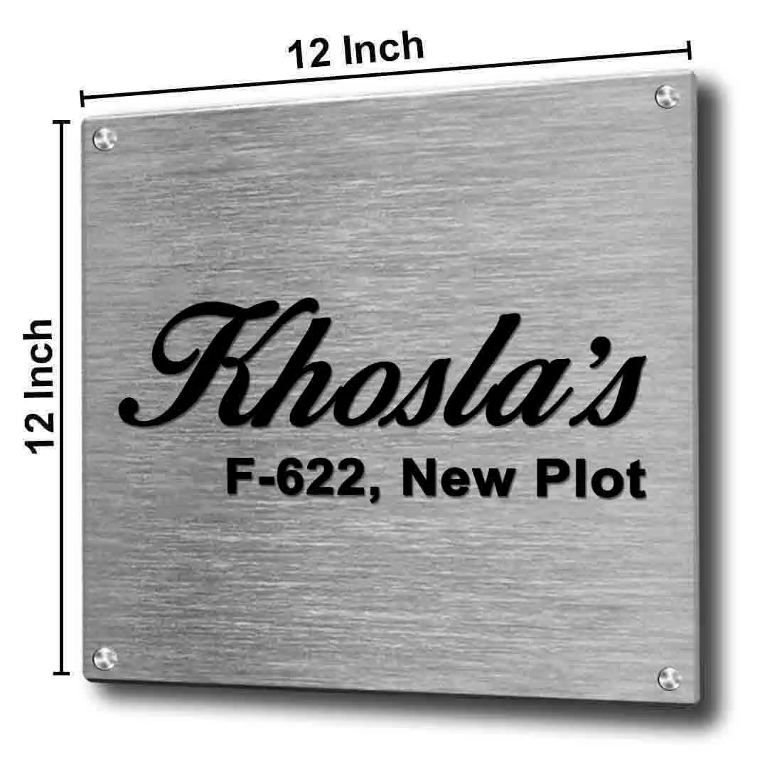 Personalised Name Plate for Home - Square Metal Name Board for House Office Flats Entrance