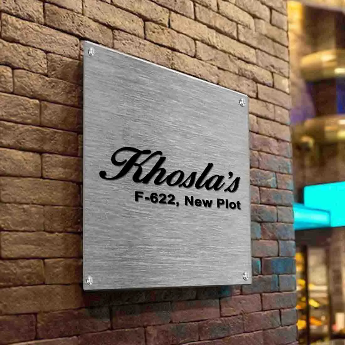 Personalised Name Plate for Home - Square Metal Name Board for House Office Flats Entrance