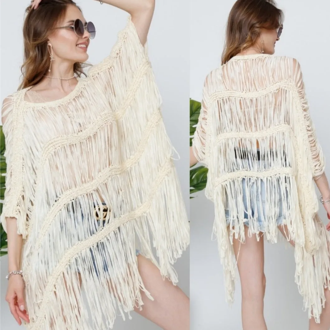 SALOME Fringe Top Beige