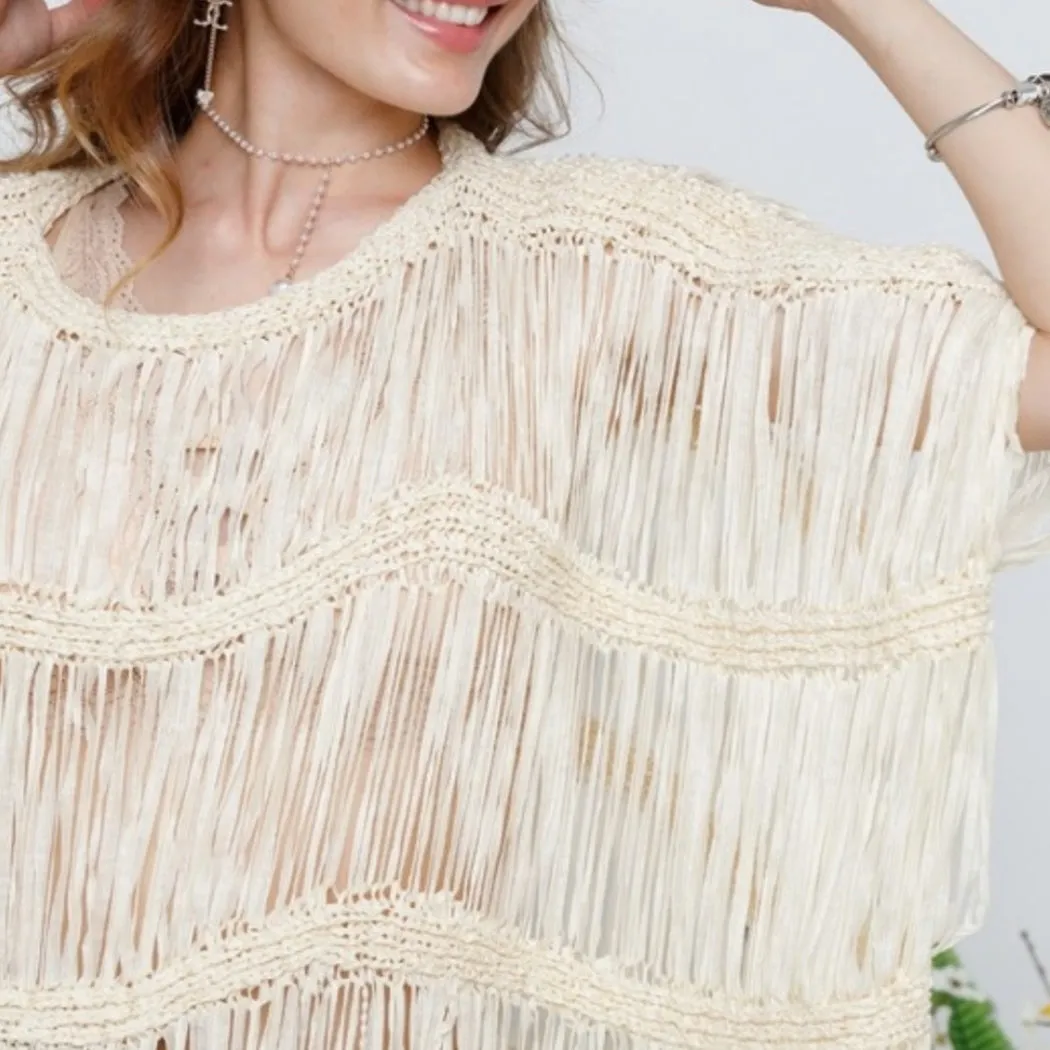 SALOME Fringe Top Beige