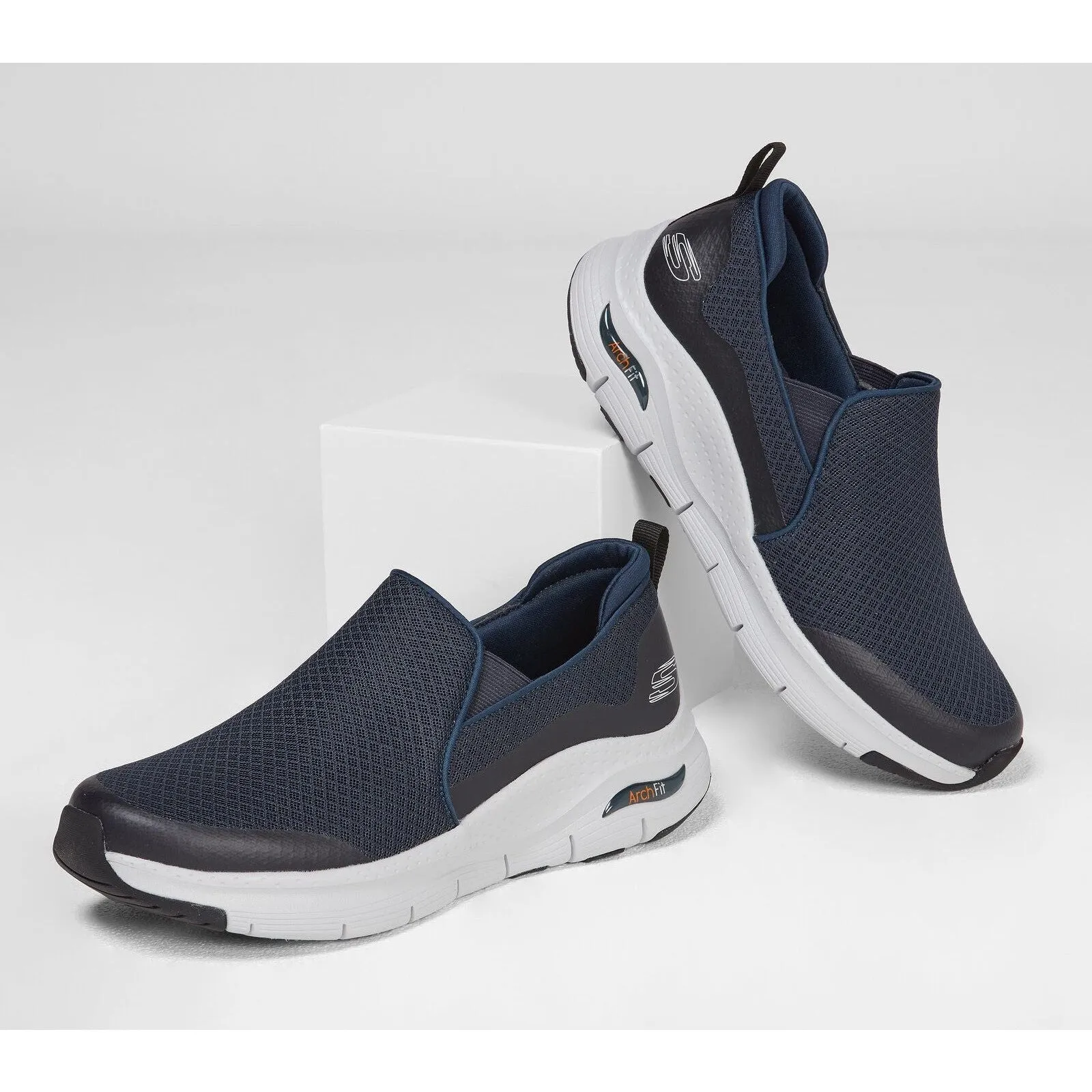 Skechers 232043 Arch Fit Banlin Mens Navy Blue Textile Arch Support Slip On Trainers