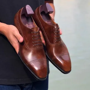 Tan Leather Peria Brogue Toe Cap Oxfords - Formal Shoes - AW24