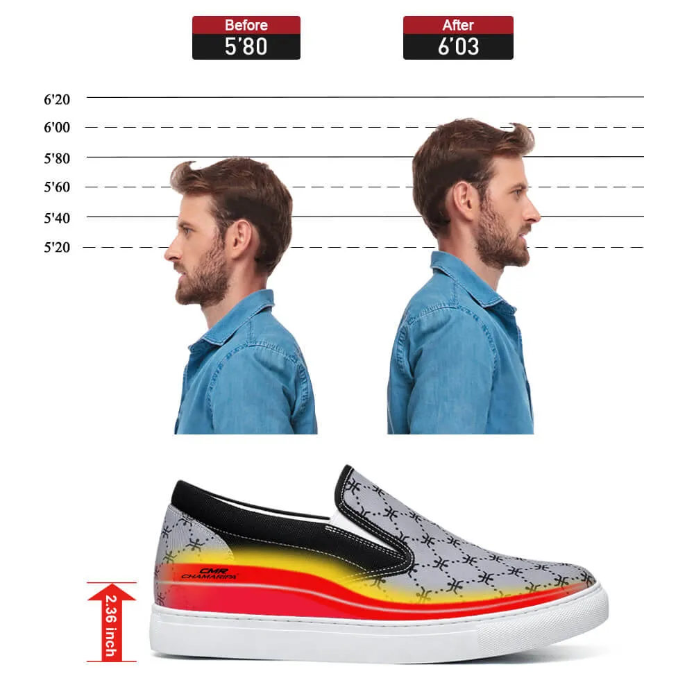 This item only ships to Europe - 6 CM/2.36 Inches CMR CHAMARIPA Gray Canvas Height Increasing Slip-On Shoes for Men - Elevate Your Style