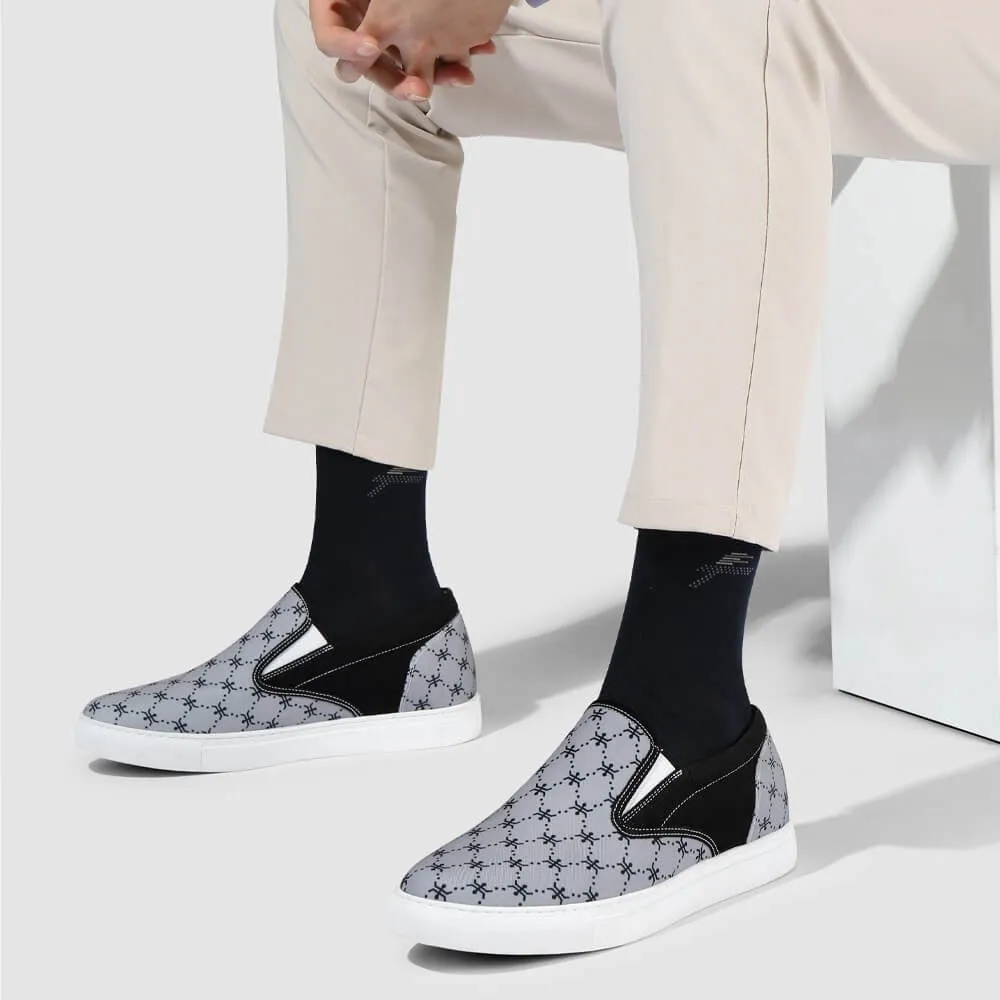 This item only ships to Europe - 6 CM/2.36 Inches CMR CHAMARIPA Gray Canvas Height Increasing Slip-On Shoes for Men - Elevate Your Style