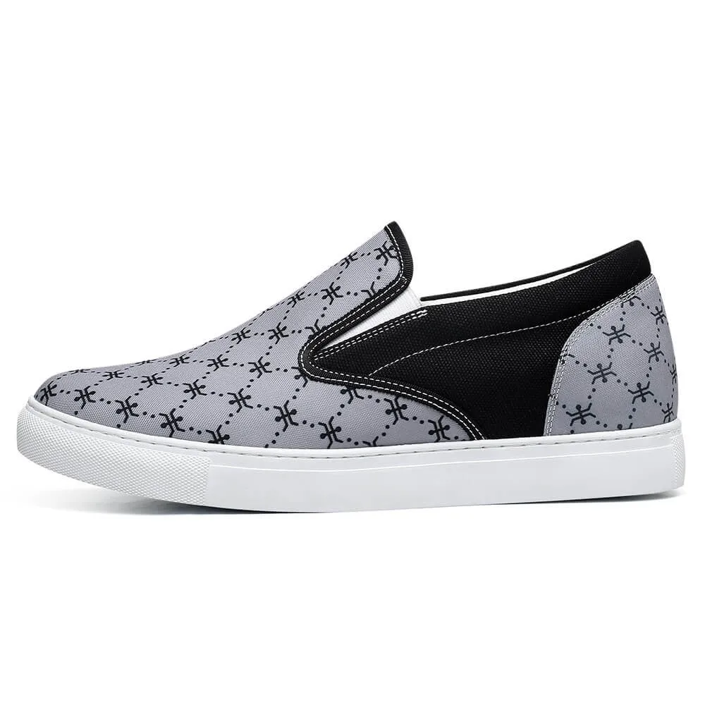 This item only ships to Europe - 6 CM/2.36 Inches CMR CHAMARIPA Gray Canvas Height Increasing Slip-On Shoes for Men - Elevate Your Style