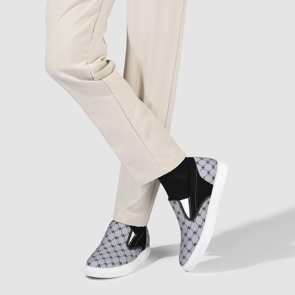 This item only ships to Europe - 6 CM/2.36 Inches CMR CHAMARIPA Gray Canvas Height Increasing Slip-On Shoes for Men - Elevate Your Style