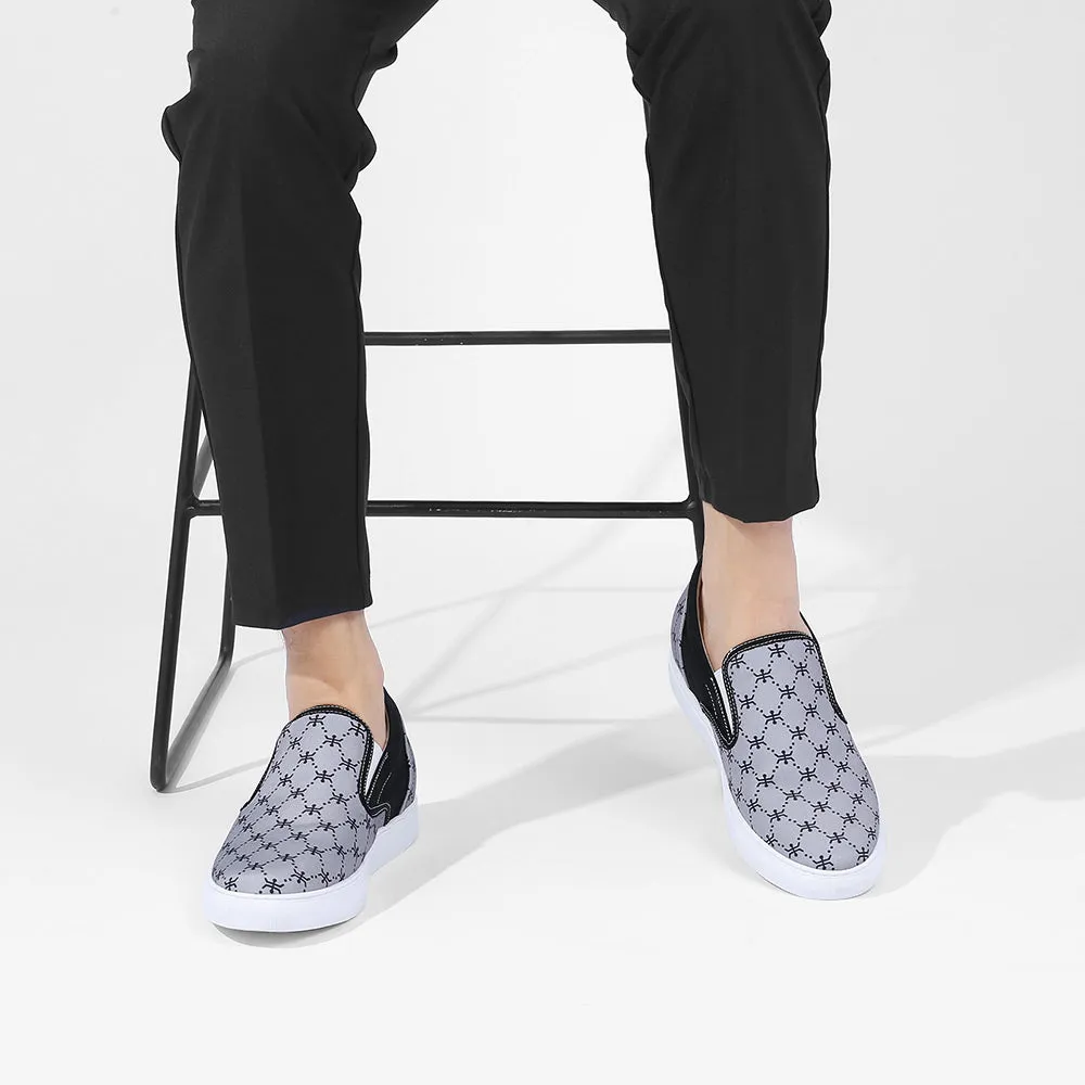 This item only ships to Europe - 6 CM/2.36 Inches CMR CHAMARIPA Gray Canvas Height Increasing Slip-On Shoes for Men - Elevate Your Style