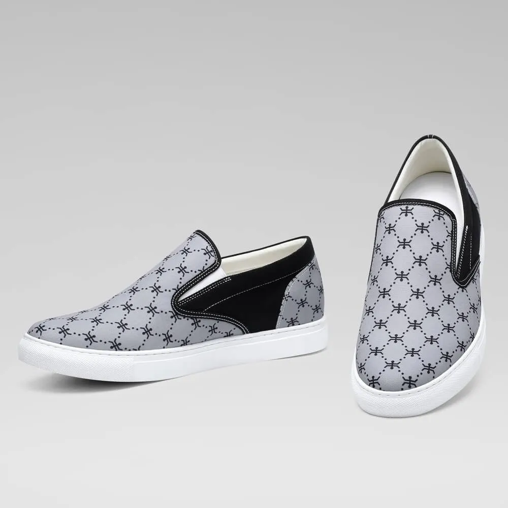 This item only ships to Europe - 6 CM/2.36 Inches CMR CHAMARIPA Gray Canvas Height Increasing Slip-On Shoes for Men - Elevate Your Style