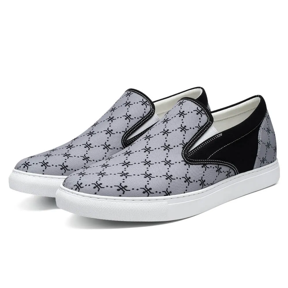 This item only ships to Europe - 6 CM/2.36 Inches CMR CHAMARIPA Gray Canvas Height Increasing Slip-On Shoes for Men - Elevate Your Style