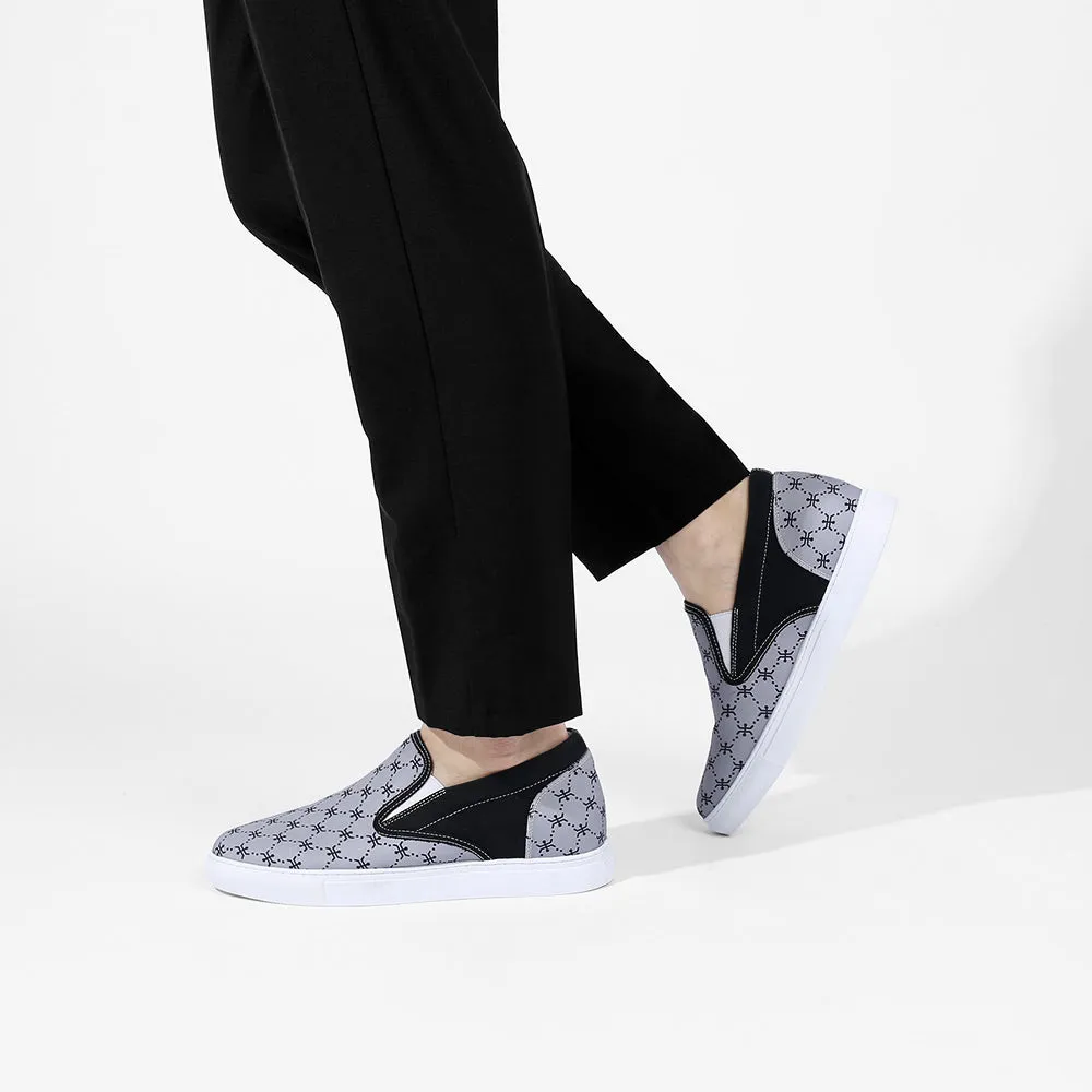This item only ships to Europe - 6 CM/2.36 Inches CMR CHAMARIPA Gray Canvas Height Increasing Slip-On Shoes for Men - Elevate Your Style