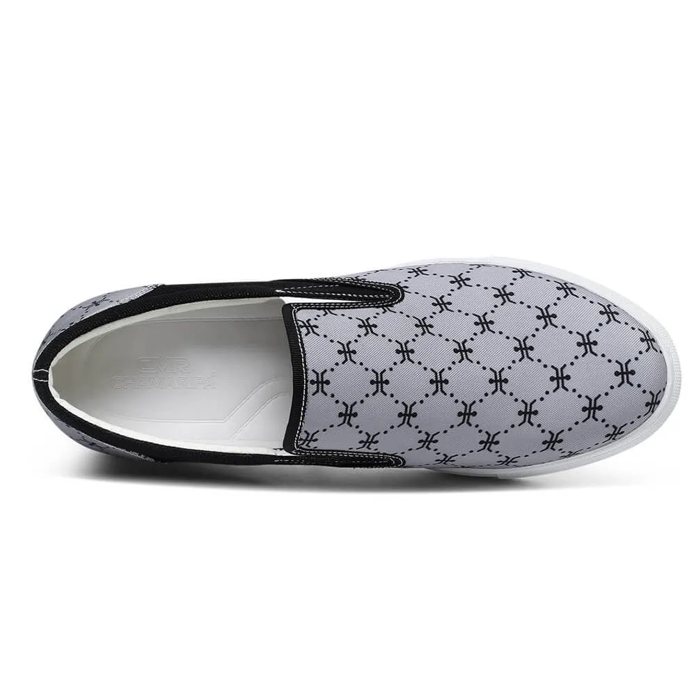 This item only ships to Europe - 6 CM/2.36 Inches CMR CHAMARIPA Gray Canvas Height Increasing Slip-On Shoes for Men - Elevate Your Style