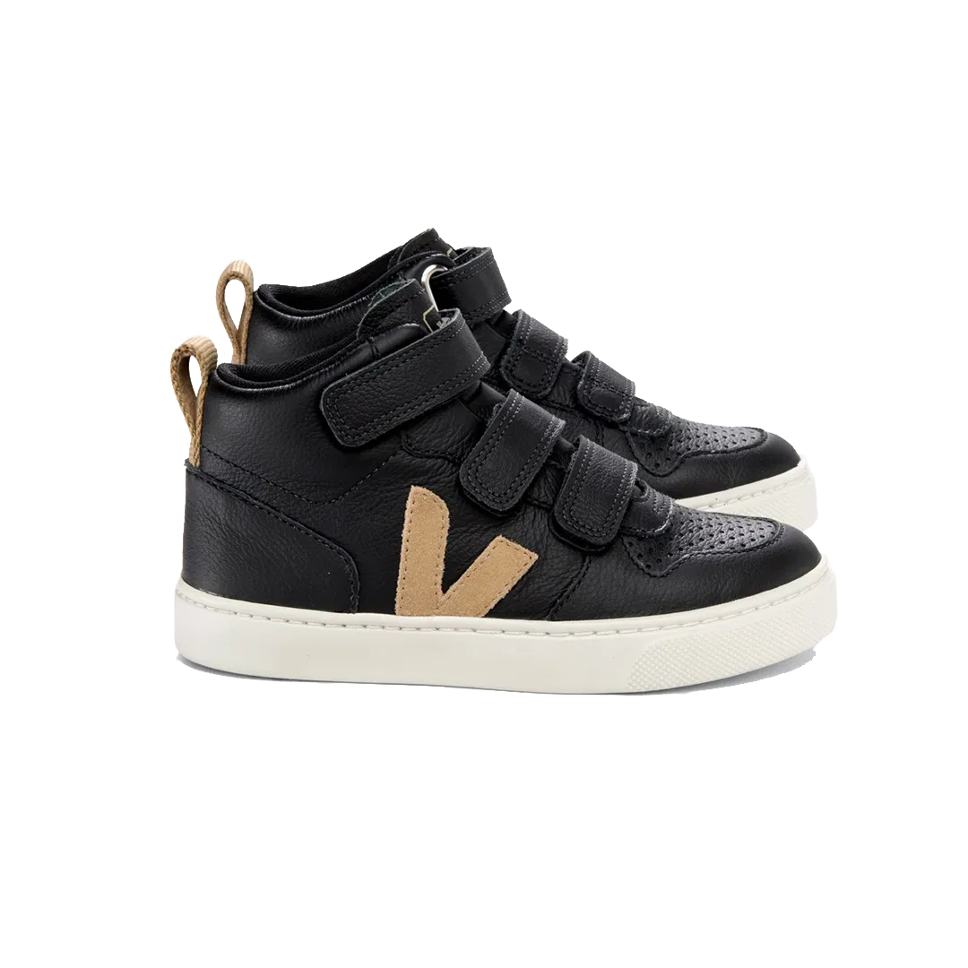 Veja V-10 Mid Winter Velcro Leather Shoes - Black Dune