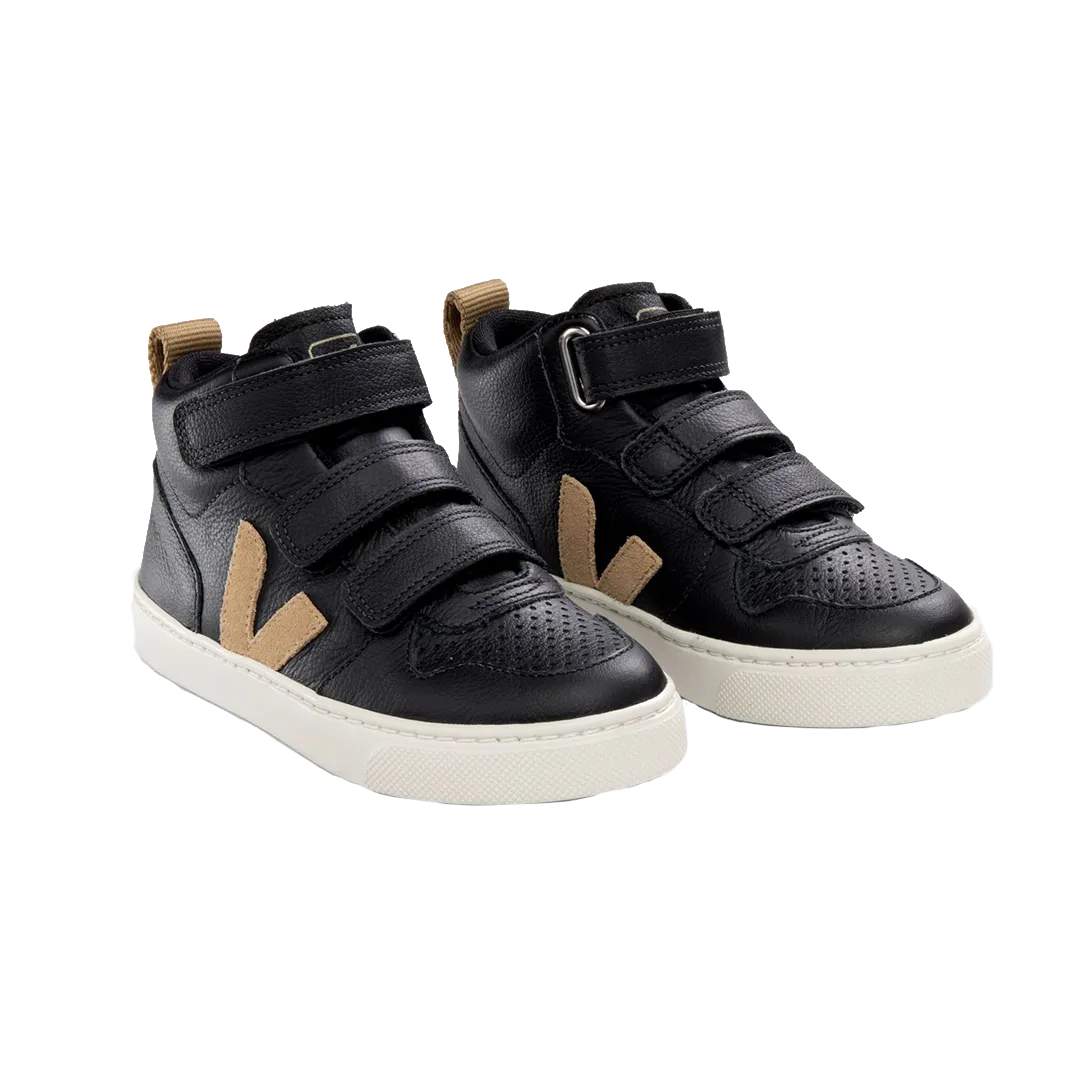 Veja V-10 Mid Winter Velcro Leather Shoes - Black Dune