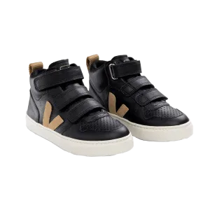 Veja V-10 Mid Winter Velcro Leather Shoes - Black Dune